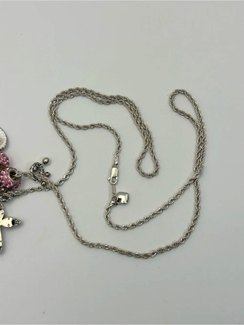 Sparkling Pink Crystals Charm Necklace Silver-tone Cross 30
